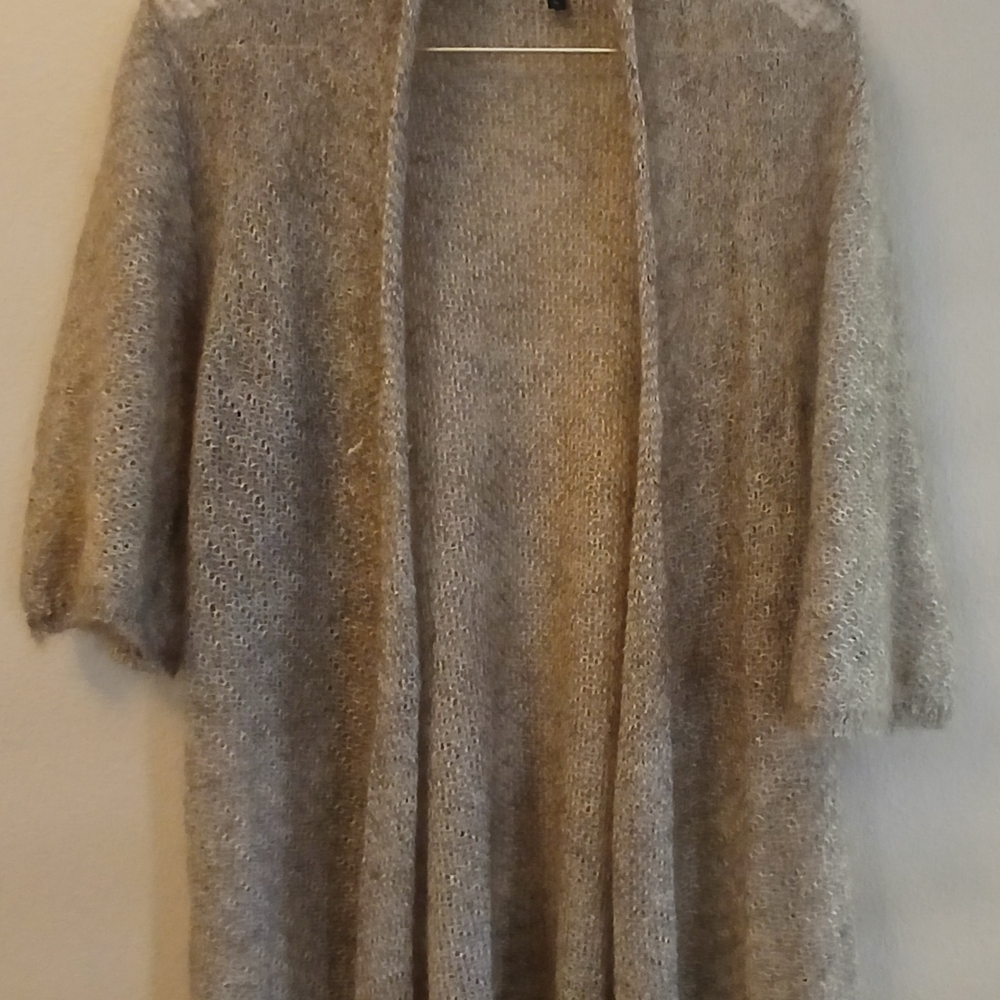 Elegant Eileen Fisher Tan Silver Accent Cardigan Sweater